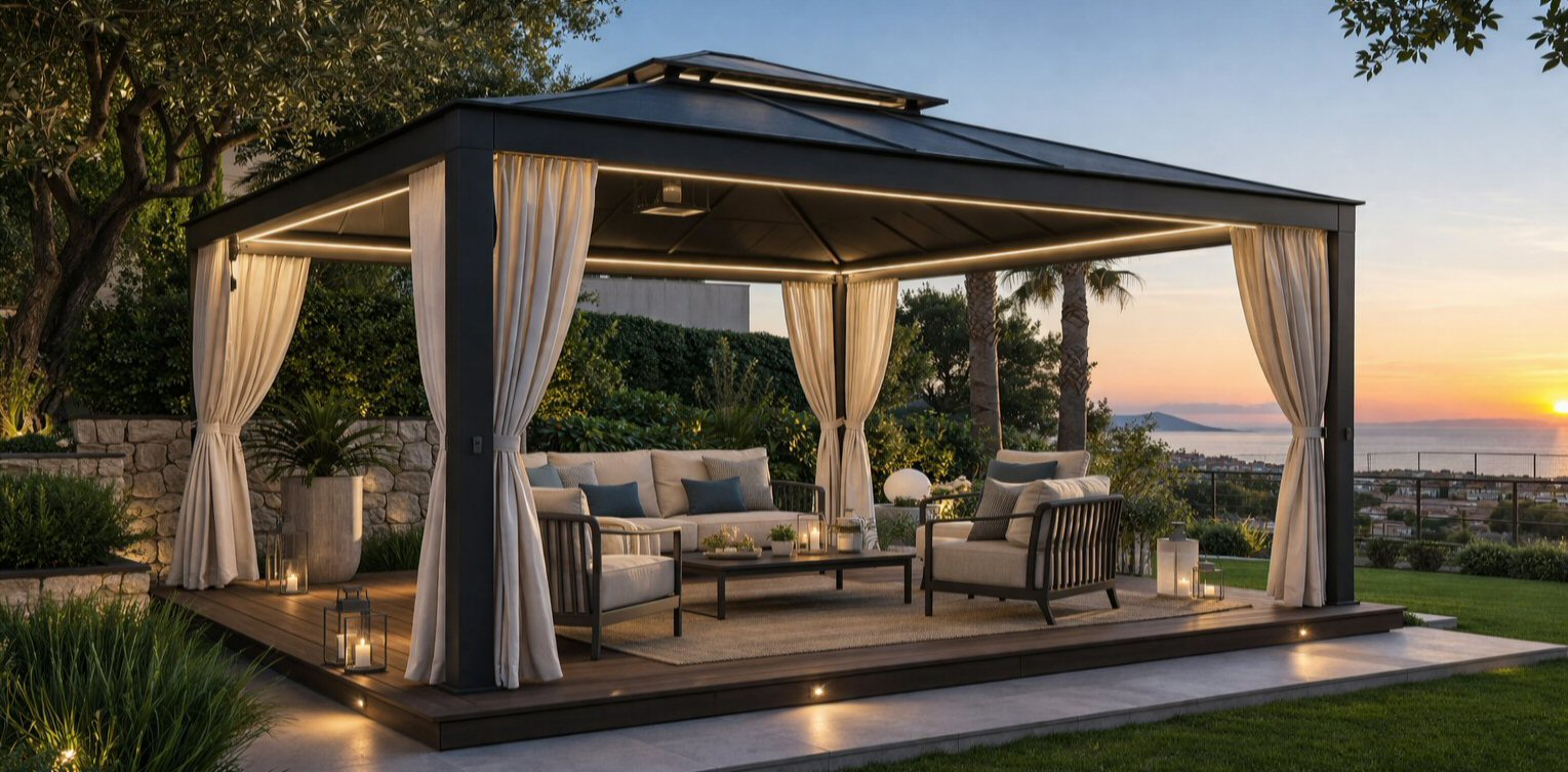 Gazebo Elegante e di lusso vista mare Cagliari Sardegna al tramonto